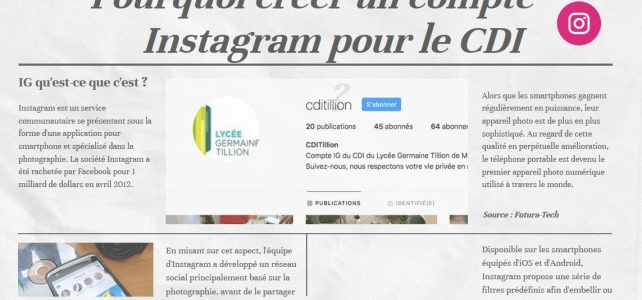 Utiliser le réseau social Instagram au CDI Utiliser le réseau social Instagram au CDI